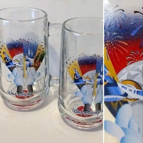 Walt Disney 4 Parks Glass Souvenir Beer Mugs Bundle of 2 Vintage - Picture 1 of 16